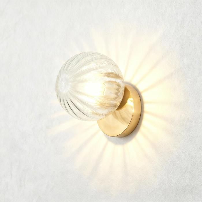 iDEGU Applique Murale IntérieurModerne Lampe Murale Abat-jour Transparente en Rayure E27 Eclairage de Murale Vintage avec Base Or