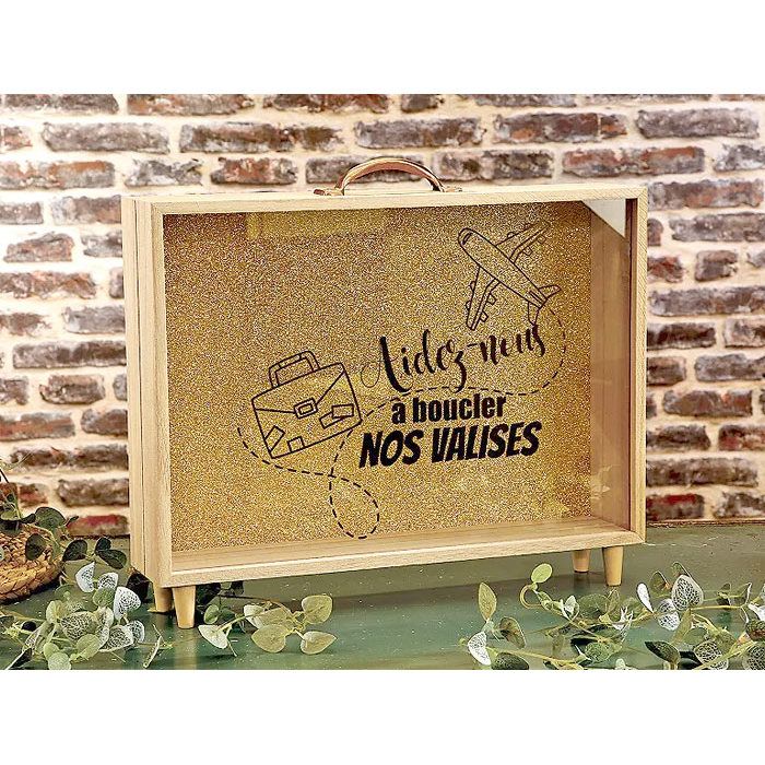 Urne en Bois Mallette Voyage Fond Doré