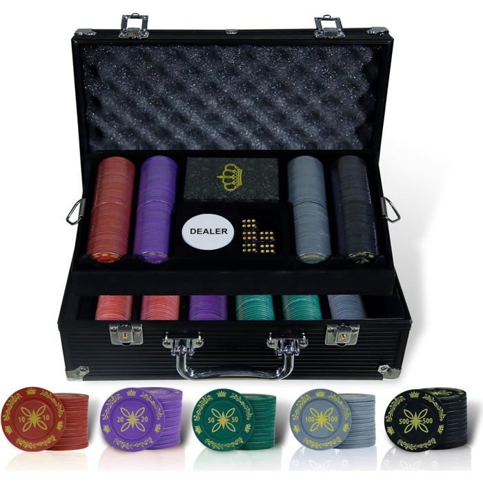 Accessoires Casino Maison Coffret Poker JOIEYOU - 500 Jetons, Mallette Aluminium, 2 Jeux Cartes, Dés - Texas Hold'em, Blackjack Malette De Poker 500 Jetons