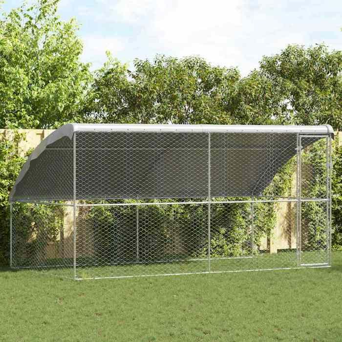 （ON SALE)Kennel pour Chiens - Niche pour chien Chalet 2 pcs Argenté 4x2x2 m Acier @FR(776509)