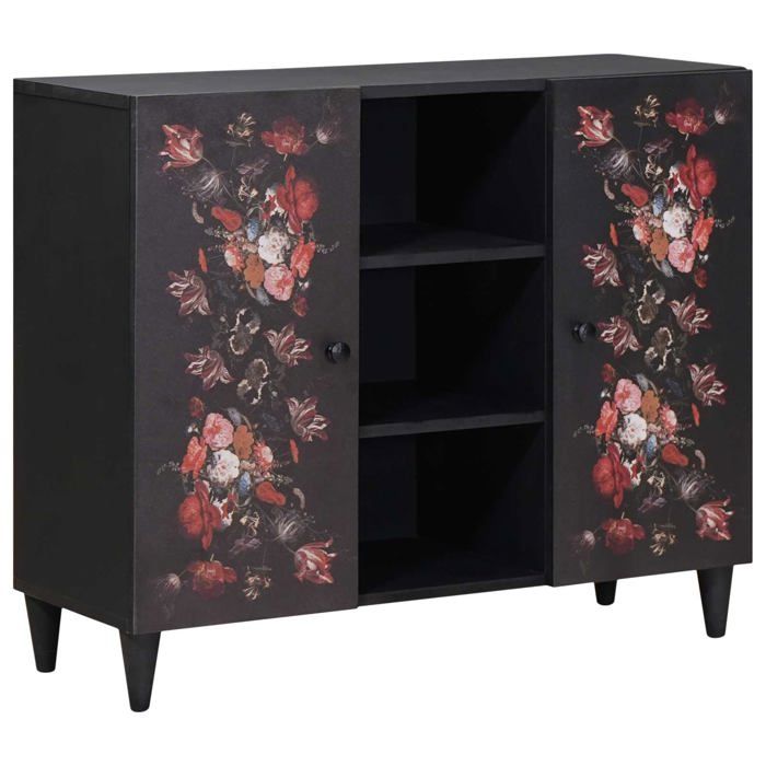 Meuble de rangement multicolore - vidaXL - 90x335x75 cm - Bois de mangue massif - Motif floral - Poignées en laiton