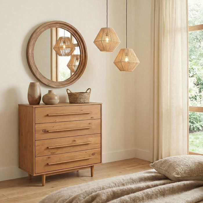 Commode TECCA L 80 cm avec 4 Tiroirs en Bois Massif Coloris Chêne Meuble de Rangement pour Vêtements Design Scandinave Commode TECCA L 80 cm avec 4 Tiroirs en Bois Massif Coloris Chêne Meuble de Rangement pour Vêtements Design Scandinave