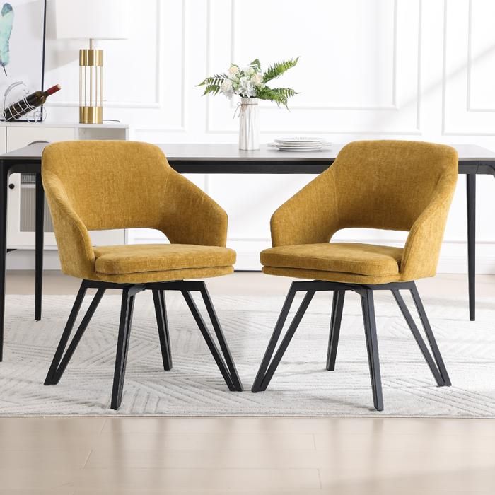 chairus Lot de 2 Chaises de Salle à Manger en Chenille Chaise Pivotante pour Bureau Fauteuil Salon avec Pieds en Métal Jaune