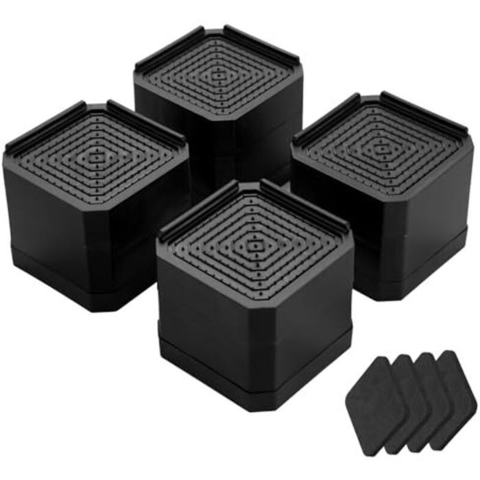 Lot de 4 Rehausseurs Pieds de Lit Réglables 75–11 cm Antidérapants & Amortissants pour Canapé Lit Adulte Table Réfrigérateur