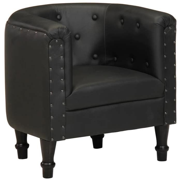 Noir Fauteuil simple Magnifique Chaise cabriolet noir cuir véritable 61x60x68cm CL1127790