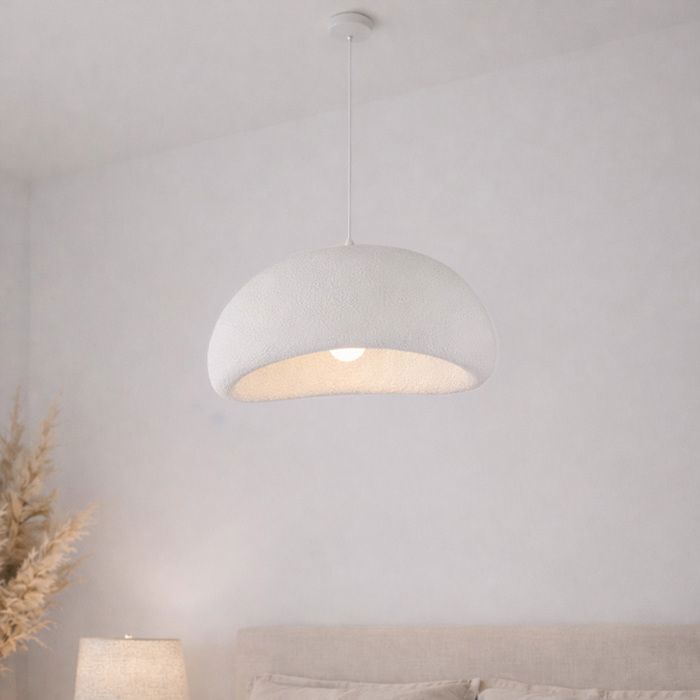Milton & Oldbrook Japandi Lampe à Suspension Ø 50 cm Tuzla Blanc Look Pierre