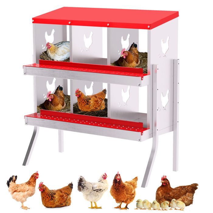 Pondoir Poules Pondeuses 6 Compartiments Poulailler en Acier Galvanisé Récolte des Œufs Facilitée  Pratique Pied Rouge