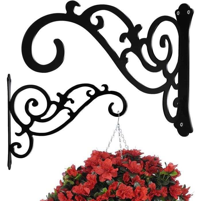 Supports Muraux Pour Plantes Suspendues Lot de 2 en Métal Noir 14 x 15 cm Charge 9 kg Pour Intérieur et Extérieur Jardin Balcon