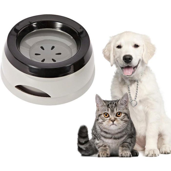 Fontaine à eau pour animaux Bac anti-débordement à débit lent Grande capacité pour voyages Design ergonomique gris Femeo