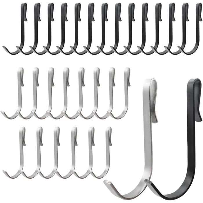 Crochets de Porte de Douche-30 Pièces 4mm Crochets Porte de Bainscrochets de suspension en S  (15 noirs15 argentés)