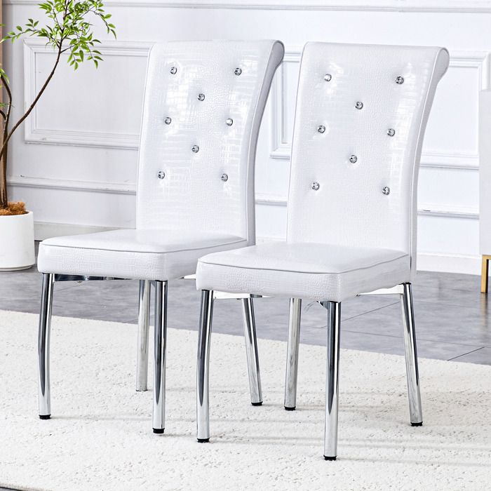 ROVRYN Lot de 2 chaises de salle à manger blanches en simili cuir effet crocodile avec pieds en métal