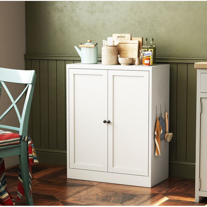 Buffet de cuisine en métal blanc 70 x 35 x 88 cm 2 portes 2 étagères réglables à poser au sol