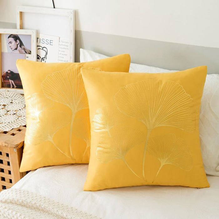 Lot de 2 Housse de Coussin Velours Taie oreiller Jaune Moutarde Housses de Coussin Canape 50 x 50 cm (Lot de 2) J HOUSSE DE COUSSIN