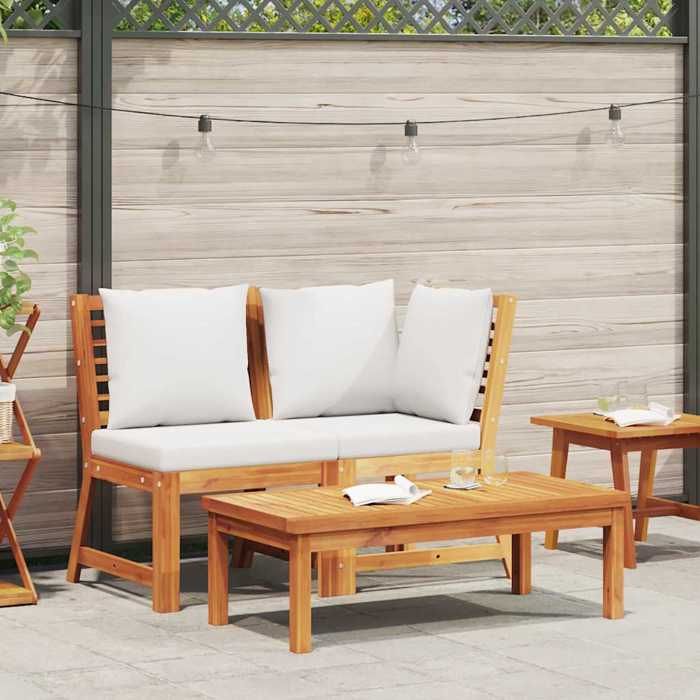 Salon de jardin (lot de 3) Design modulaire avec coussin crème Bois dacacia solide - Petit canapé balcon LL2112