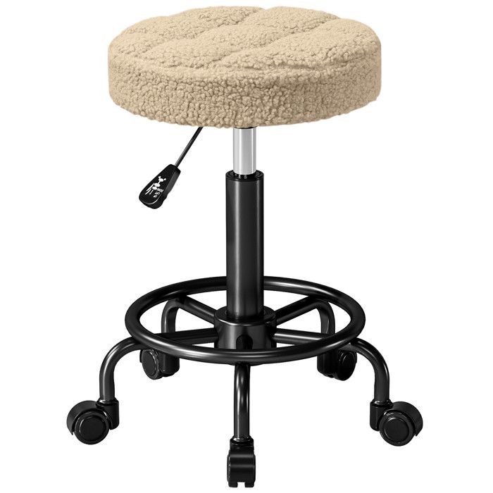 YWJ Tabouret rond pivotant avec roues hauteur réglable de 50 à 66 cm assise rembourrée en tissu polaire marron