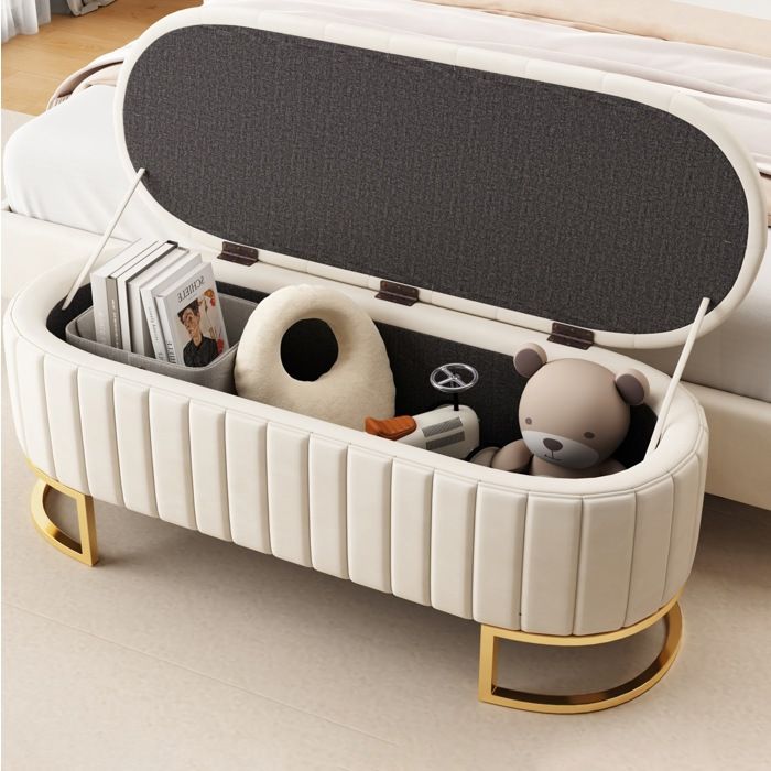 Banc coffre de rangement 120 cm banquette ottomane en velours beige avec pieds métal siège dappoint JOINERY