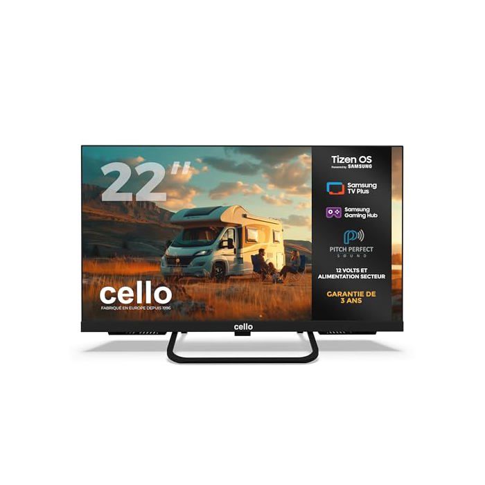 Téléviseur LED Smart TV 22 pouces CELLO CTRAV 22TZ Tizen OS Triple tuner DVB‑T2 C S2 Double alim 12V 230V
