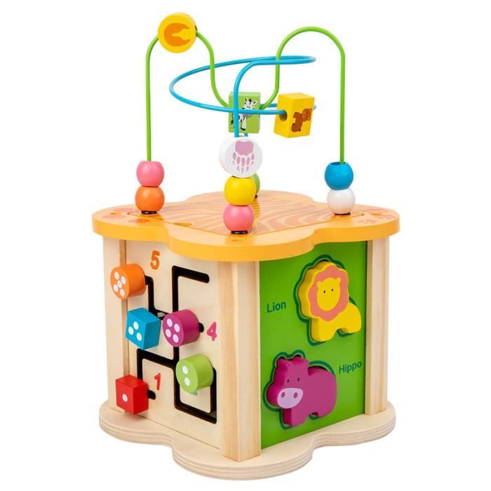 Cube d'activité en Bois Labyrinthe de Perles AMOUNE - Jouet Éducatif Montessori 6 en 1 pour Bébé
