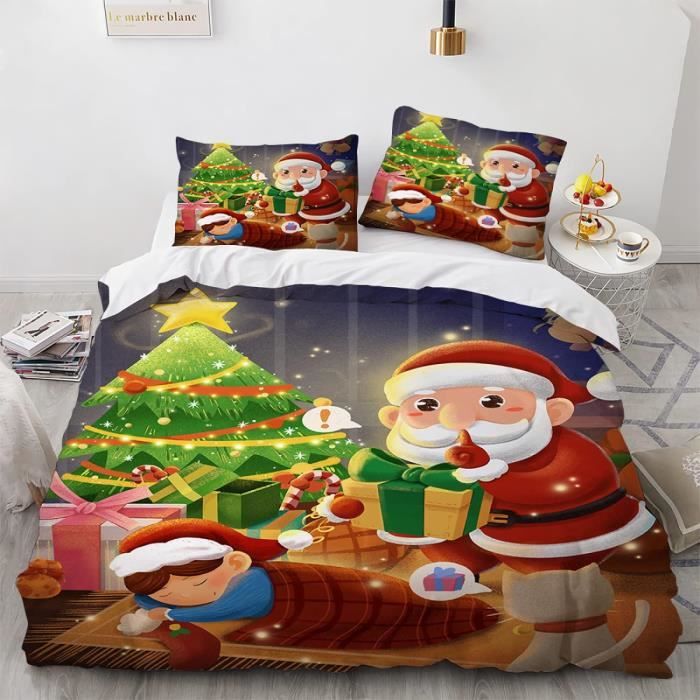 Parure De Lit Noël 200x200 Cm Flamants Roses 3D - Microfibre, 2 Taies D'oreiller, Fermeture éclair Et Sangles
