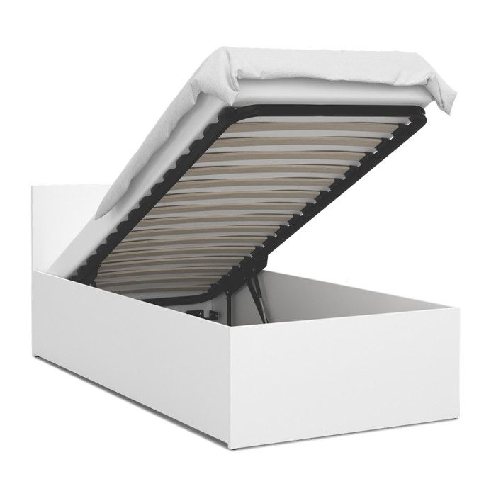 Lit coffre 90 x 200 cm avec sommier à lattes relevable et rangement intégré - Blanc - Modèle PARIS