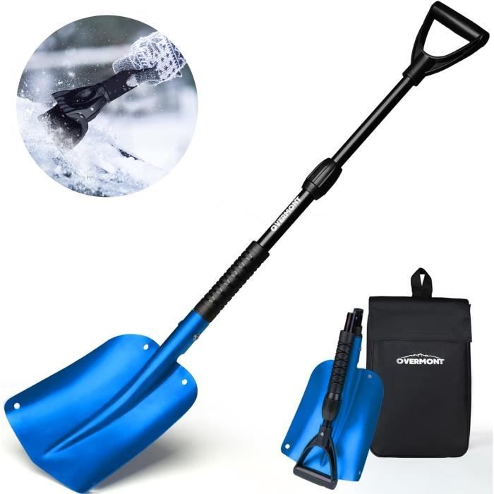 Pelle à Neige Pliable Overmont – Alu, 32 Cm, Bleue, Compacte Pour Voiture, Kit Urgence