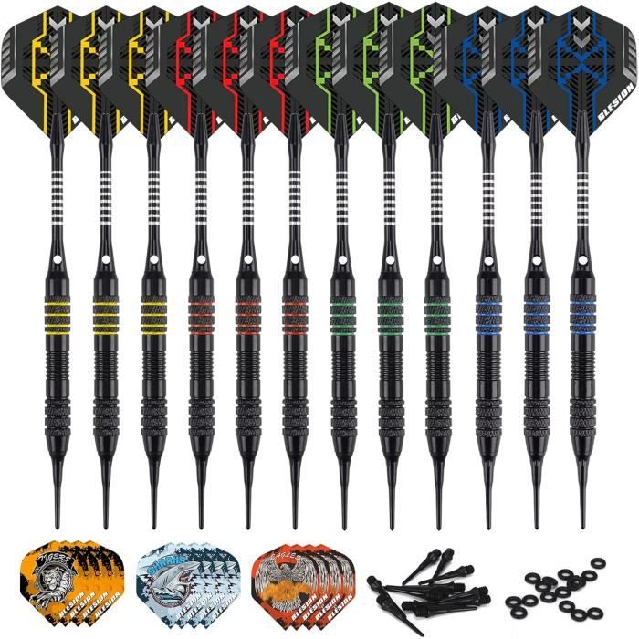 12 Fléchettes Pointe Plastique 18g + 100 Pointes Souples - Set Professionnel Pour Cible Électronique