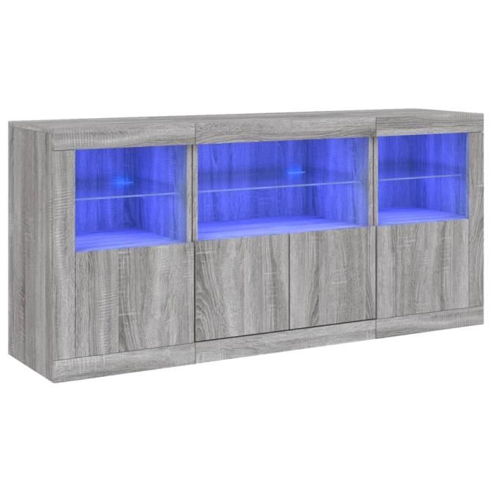 Buffet - Sonoma Gris - LED - 1425x37x67 cm - Meuble de salon - Contemporain