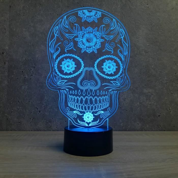 Lampe Illusion 3d Tete De Mort Mexicaine Calavera 16 Couleurs Rgb Telecommande Fabriquee En France Cdiscount Maison