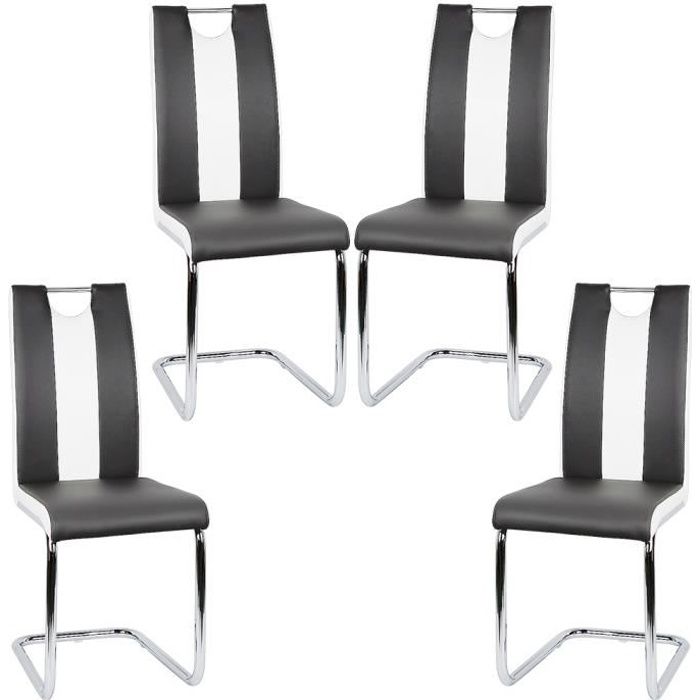 Chaises salle à manger - Lot de 6 - Simili - Noir et blanc - Cdiscount  Maison