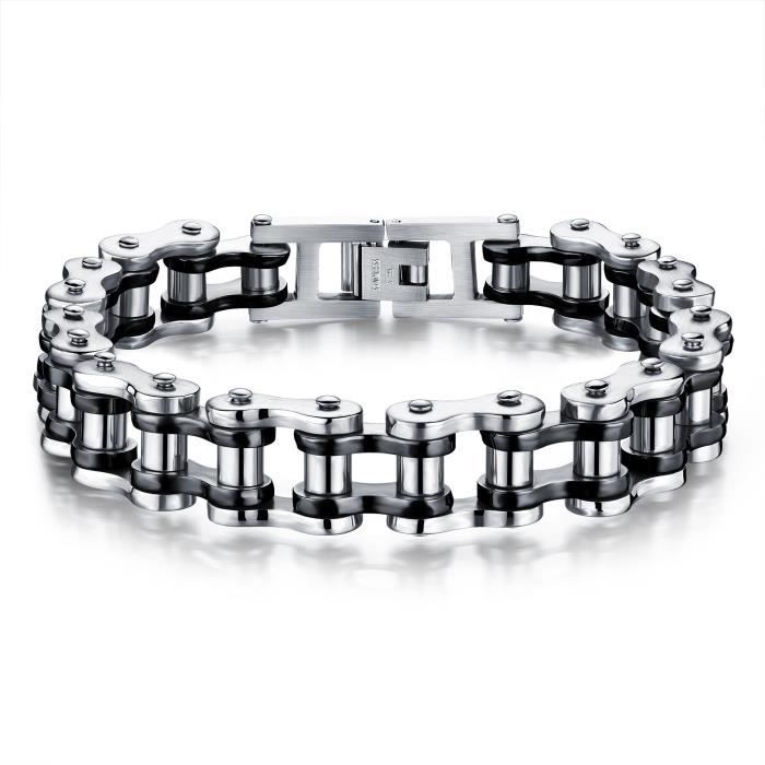 Men/'s Moto Chaîne Bracelet en acier inoxydable lourd Vélo Noir//Argent 18 mm