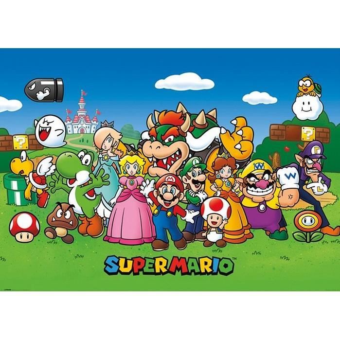 Super Mario Tous Les Personnages 100x140cm Affiche Poster Cdiscount Maison