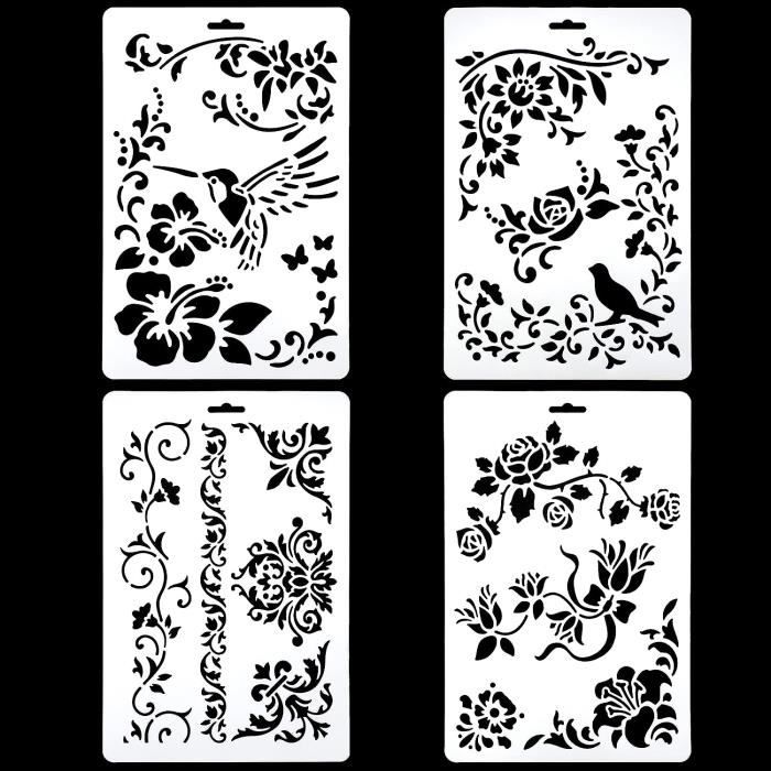 Lot de 36 pochoirs de peinture - Pochoirs pour enfants - Plante - Fleur - Animal - Pochoir pour scrapbooking - Accessoires pour album photo - Cadeaux DIY