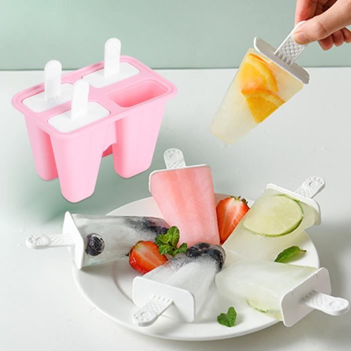Moules à Crème Glacée en Silicone Rose Ménage Outil Moule Bricolage avec Poignées Fournitures de Cuisine (4 Moule à glaces)-HEN