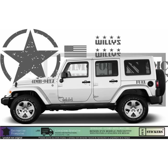 JEEP WILLYS Wrangler KIT army USMC - GRIS - Kit Complet - voiture Sticker Autocollant