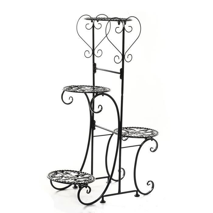 NEUFU Étagère à Fleur en Fer de 4 Niveaux Pots Stand Métal Bonsaï Veranda Jardin Extérieur Noir