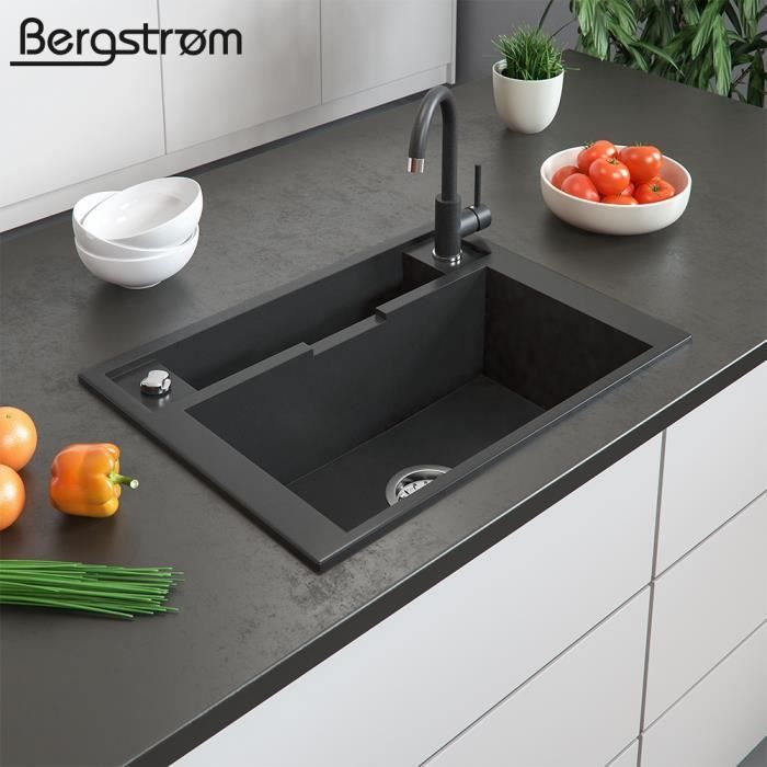 bergstrom evier en granit evier de cuisine evier a poser 660 x 480 mm gris cdiscount bricolage