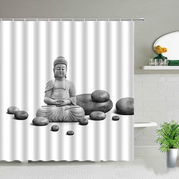 Bouddha Zen Rideau de douche tissu salle de bain étanche 12 crochets Tapis de bain 7004