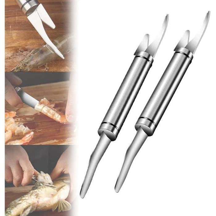Acheter Éplucheur de crevettes multifonctionnel 6 en 1 couteau à poisson en acier inoxydable coupe-crevettes couteau à creuser outils de cuisine
