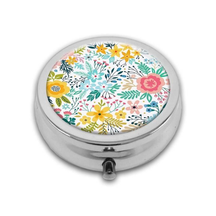 Boîte à pilules ronde à motif floral pour médicaments et