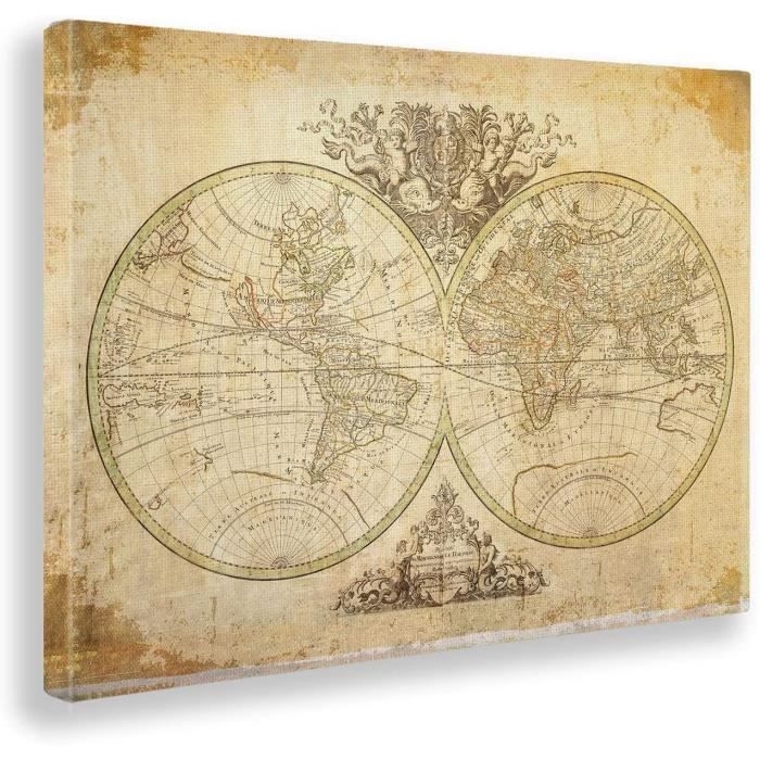 Cadre Carte Du Monde Vintage 1691 Imprimable Sur Toile Pret A Accrocher Differentes Avec Cadre 40x60cm 87 Cdiscount Maison