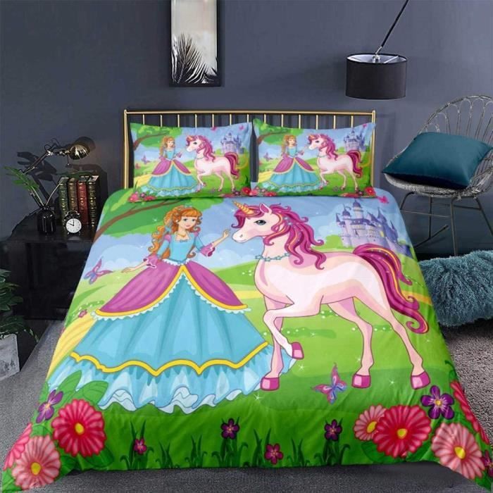 3D Ensemble De Literie Housse De Couette Licorne Animale Colorée De Dessin Animé 200X200 Cm