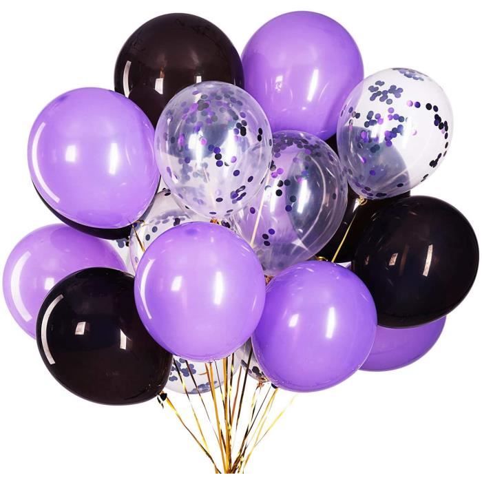 ZYOOO 12 Pouces Ballons Violet Noir et Confettis - 30.4cm Lot de 50 Ballon  En Noir et Violet Décoration de Fête d'Halloween[153]
