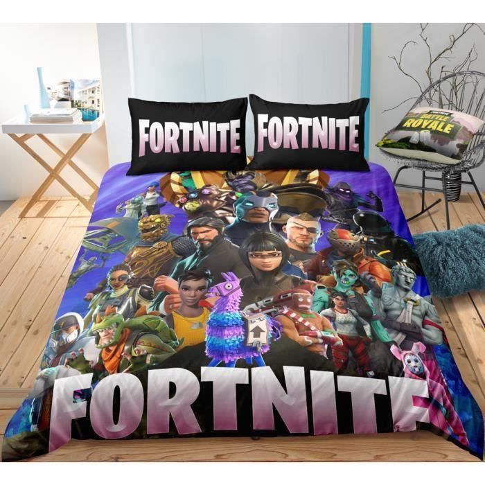 housse de couette fortnite double 200x200cm fortnite parure de lit avec housse de couette et taie d oreiller assortie lbq10 cdiscount maison