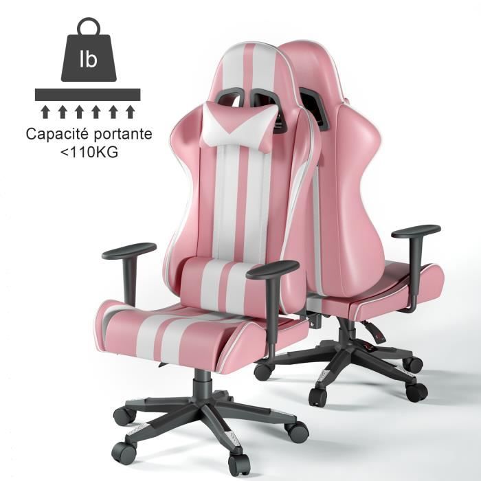 Chaise gaming - Chaise de bureau - Fauteuil Gamer Réglable avec Appui-tête  et Oreiller lombaires, Dossier 135°Inclinable, Rose - Cdiscount Informatique