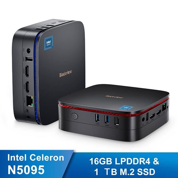 Mini PC Blackview MP60 Intel N5095 2.9 GHz Windows 11 Pro16 Go LPDDR4 – 1 To SSD Mini Ordinateur de bureauWi-Fi 2.4G+5G – Noir