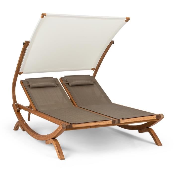 Blumfeldt Sonnendeck Chaise Longue De Jardin Transat Double Auvent Impermeable Reglable Cadre Bois Coussins Blanc Achat Vente Chaise Longue Blumfeldt Sonnendeck Chaise Lo Cdiscount