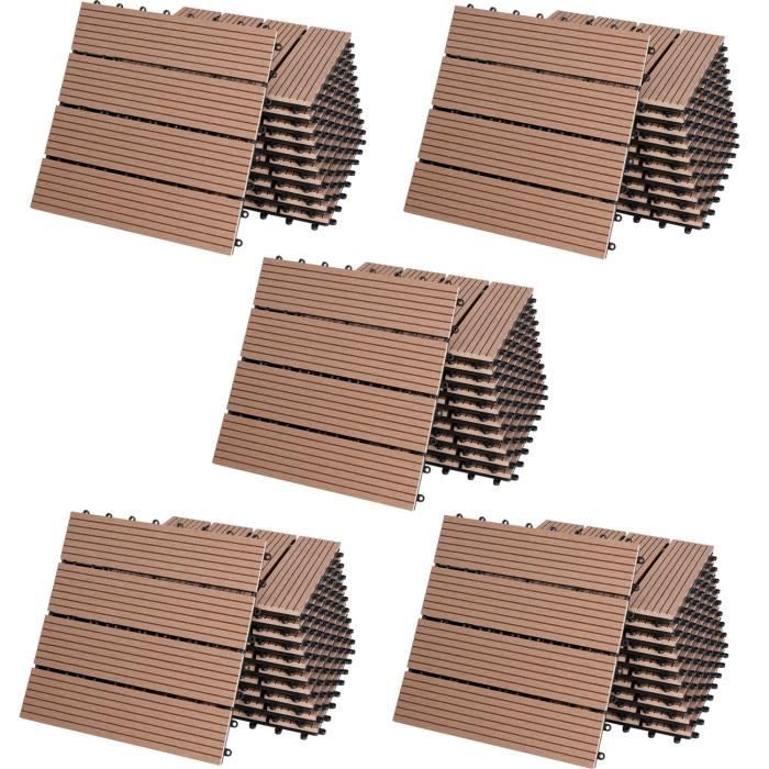 55x Dalles de jardin clipsables en bois composite WPC terracotta 30 x 30 cm Type classique Revêtement de sol extérieur