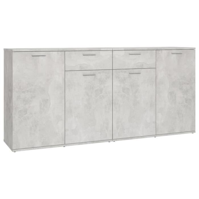 Buffet bas - DILWE - 160x36x75 cm - Gris béton - 4 portes - 2 tiroirs