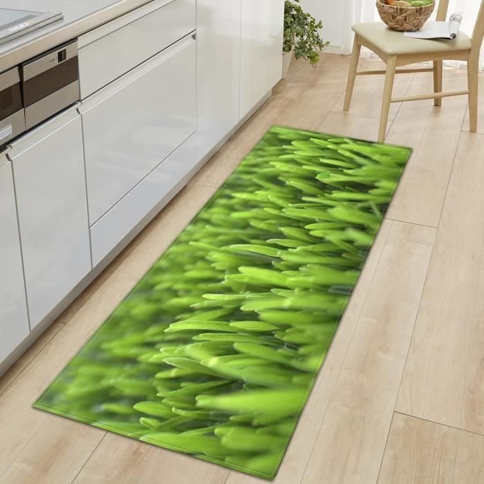 Tapis De Couloir Lavable 60x120 Cm - Motif Feuilles Vertes, Antidérapant, Poils Ras - Pour Entrée, Salle De Bain