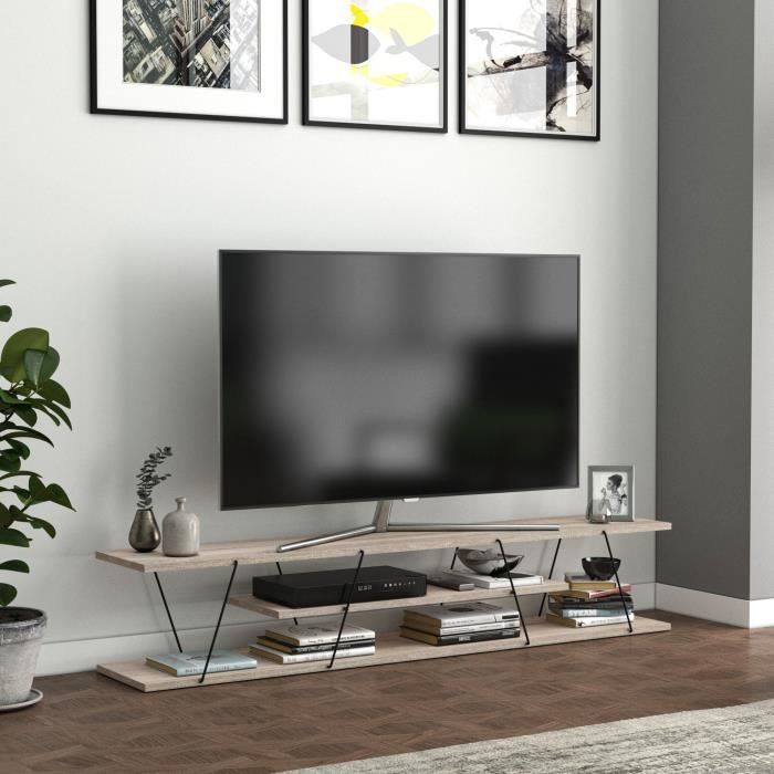 meuble tv säffle 160 x 33 x 30 cm effet chêne noir